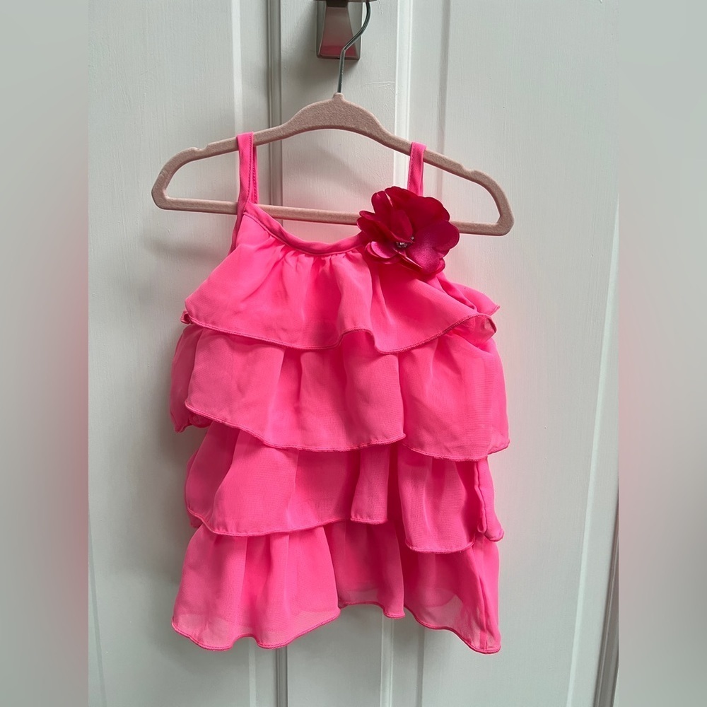 NWOT Youngland Baby 24M Hot Pink Ruffle Tank Top Blouse with Flower